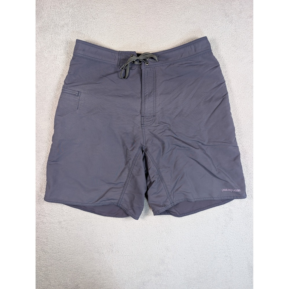 Patagonia Mens Board‎ Shorts Gray Blue Nylon Swim Trunks Size 34 Pocket
